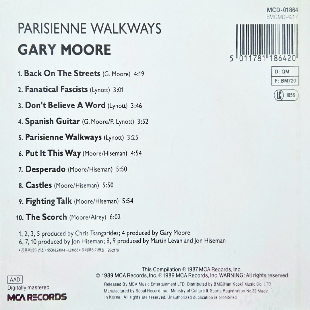 Gary Moore(게리 무어) / Parisienne Walkways [미개봉 CD]